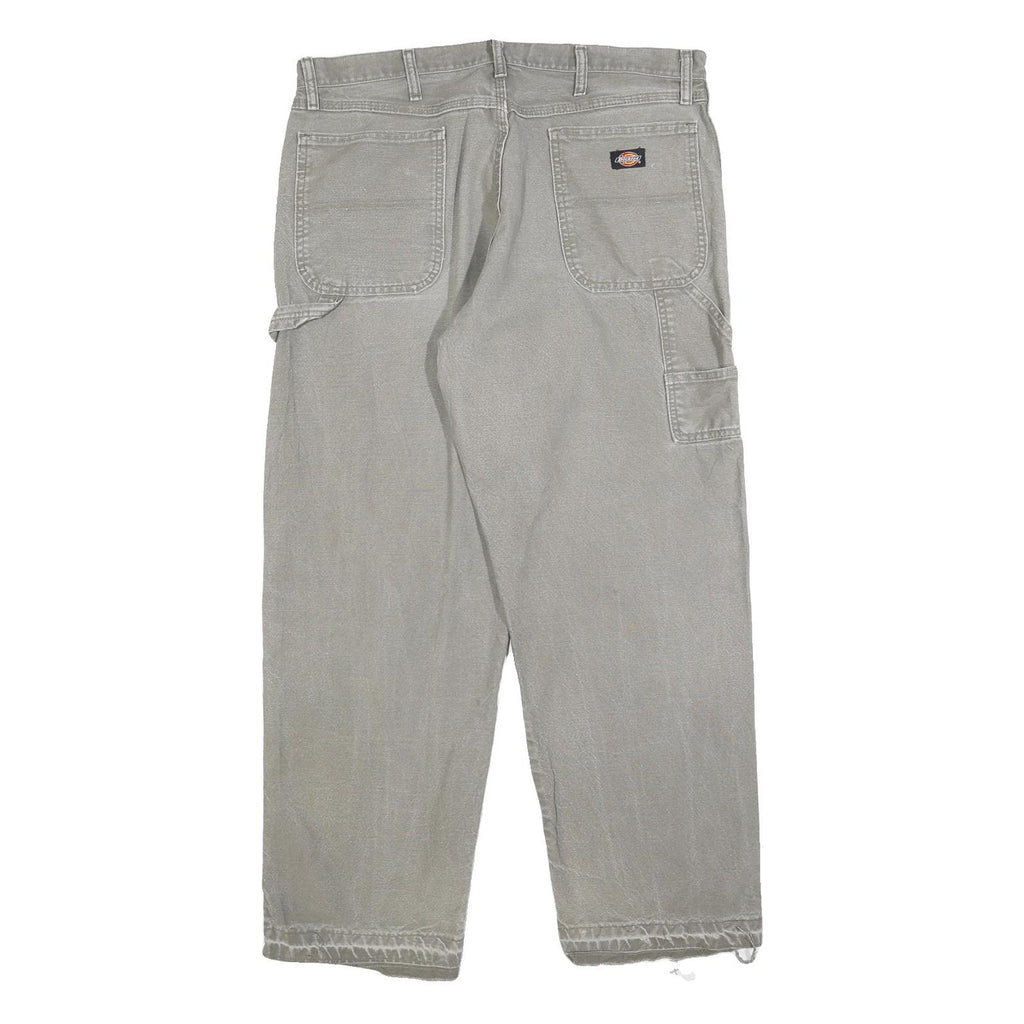 DICKIES Mens Cotton Blend Grey Regular Straight Trousers W36 L30 Workwear Casual