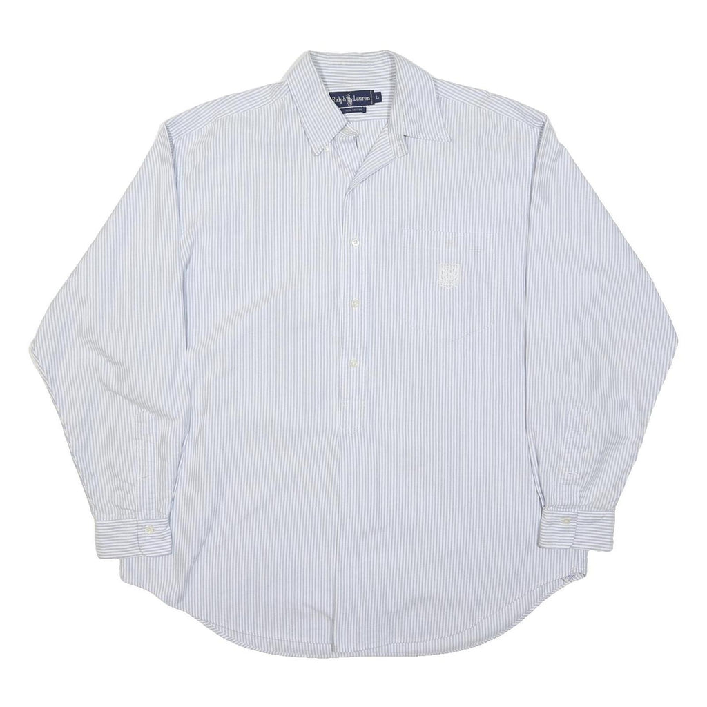 RALPH LAUREN Mens Blue & White Striped Shirt L Classic Cotton Long Sleeve Button