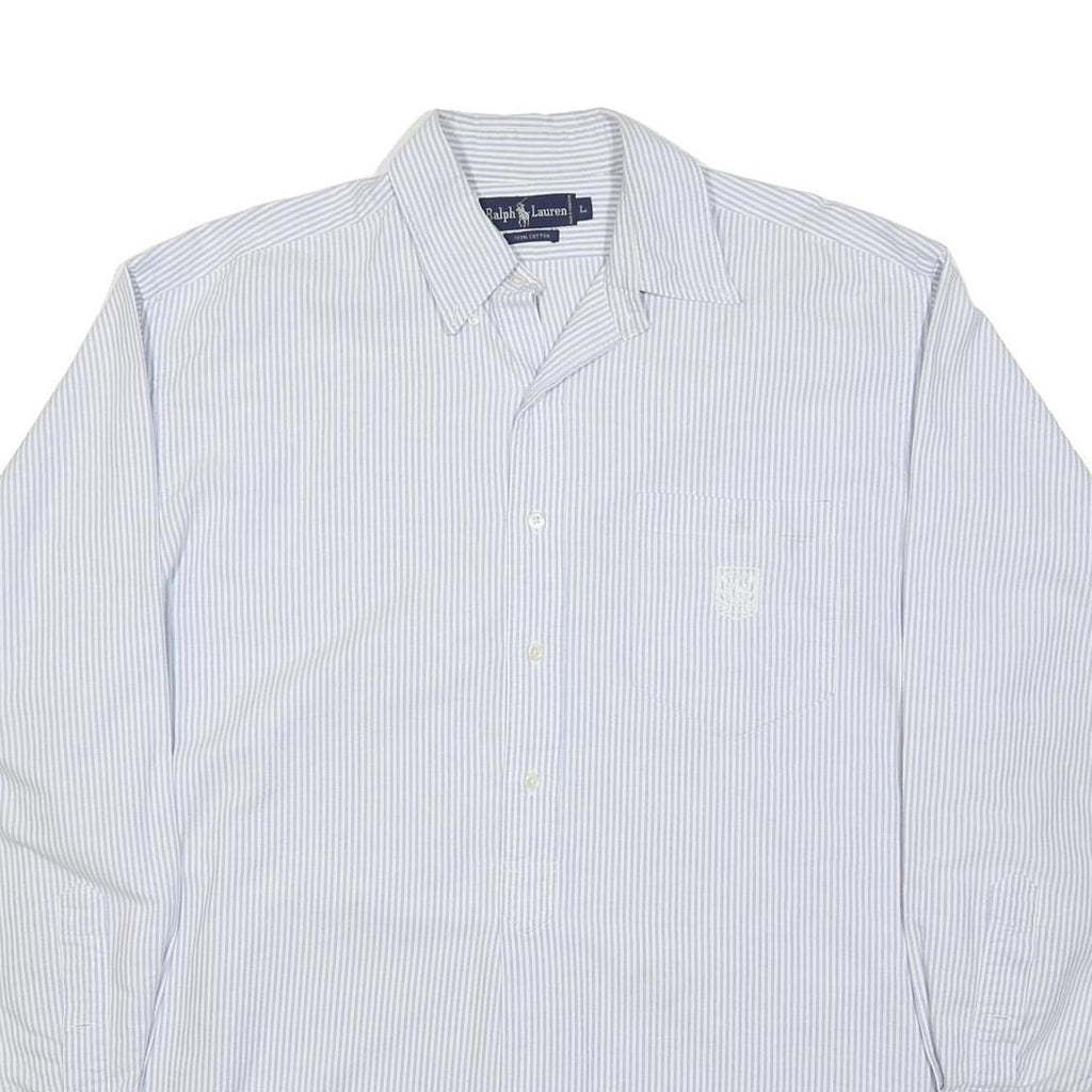 RALPH LAUREN Mens Blue & White Striped Shirt L Classic Cotton Long Sleeve Button