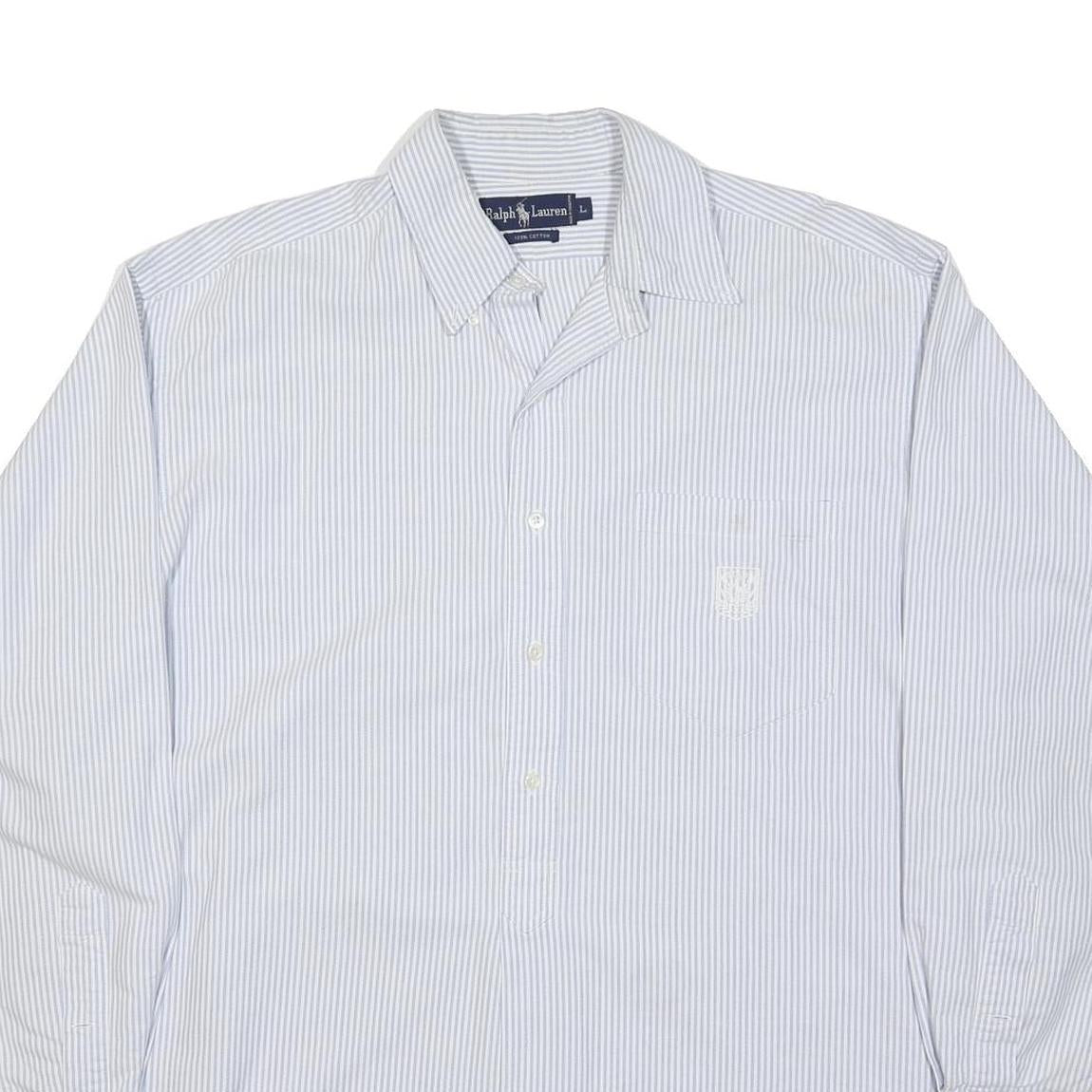 RALPH LAUREN Mens Blue & White Striped Shirt L Classic Cotton Long Sleeve Button