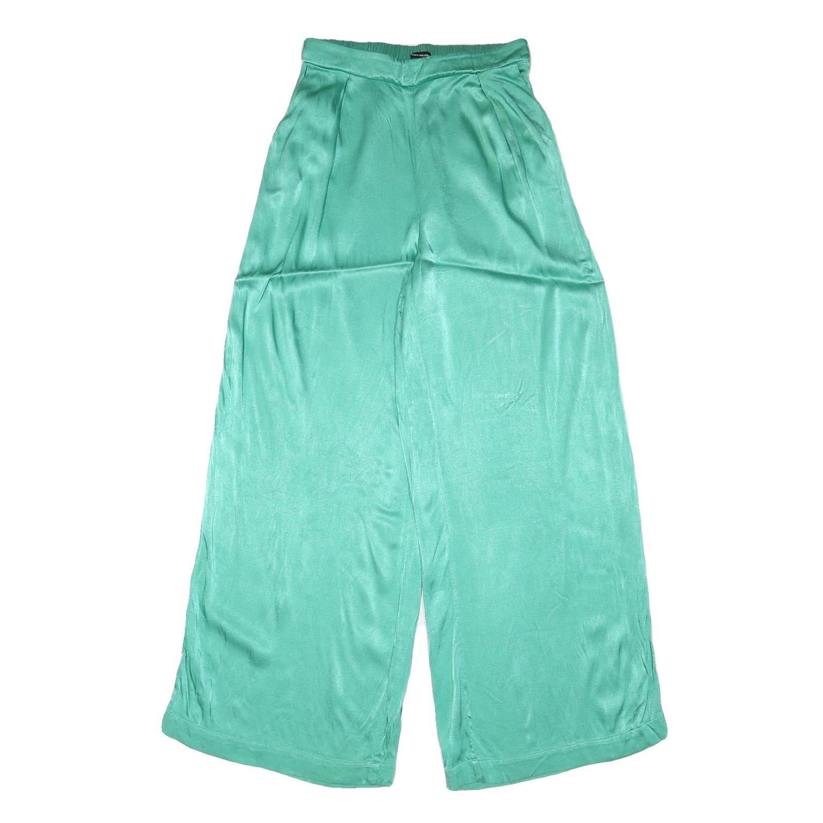 KAREN MILLEN Womens Rayon Relaxed Wide-Leg Trousers W26 L30 Pastel Green Loose