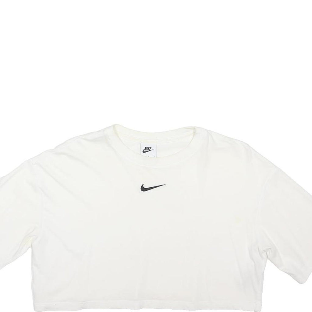 NIKE Womens White Modern T-Shirt L Short Sleeve Crew Neck Cotton Blend Casual