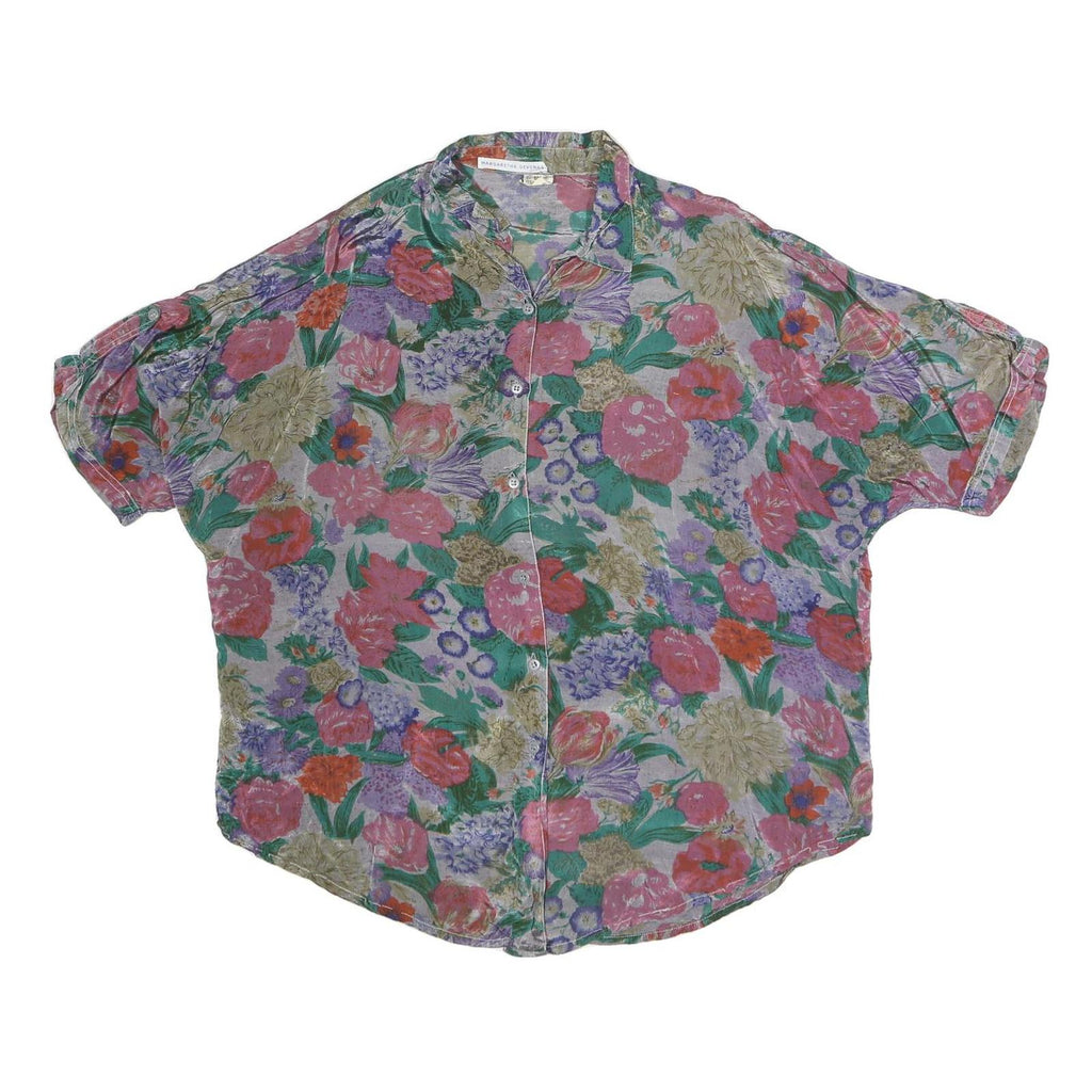 Womens Multicolour Floral Printed Shirt Short Sleeve Collar XL Lightweight