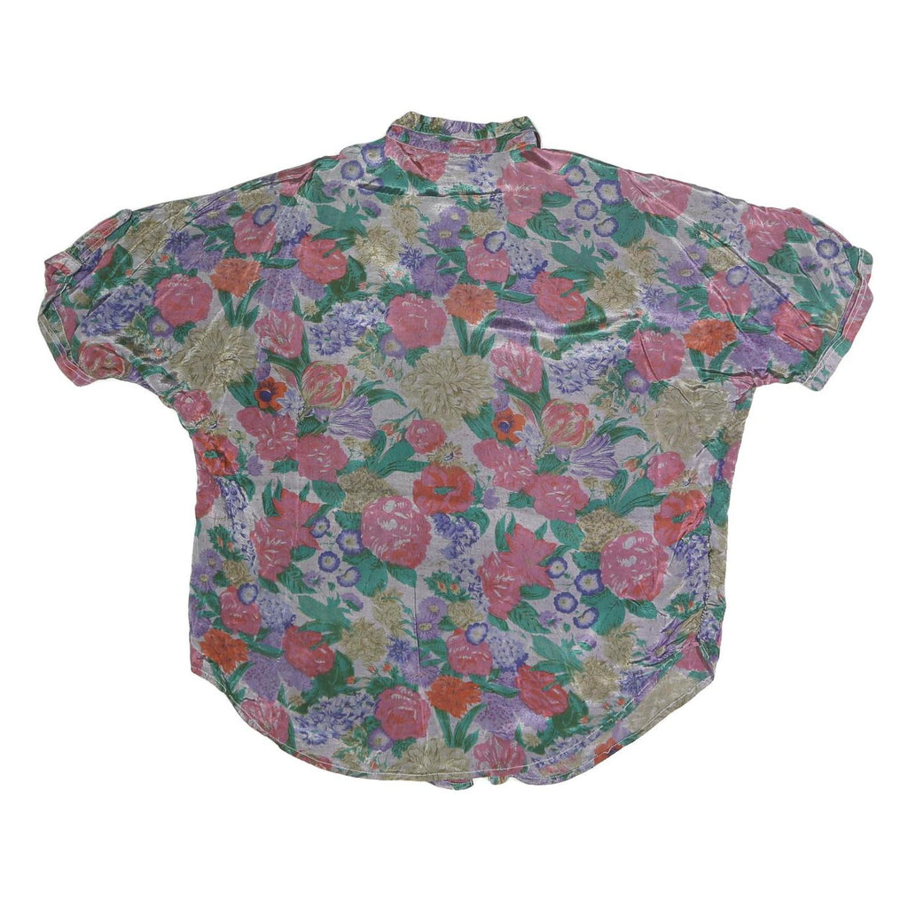 Womens Multicolour Floral Printed Shirt Short Sleeve Collar XL Lightweight