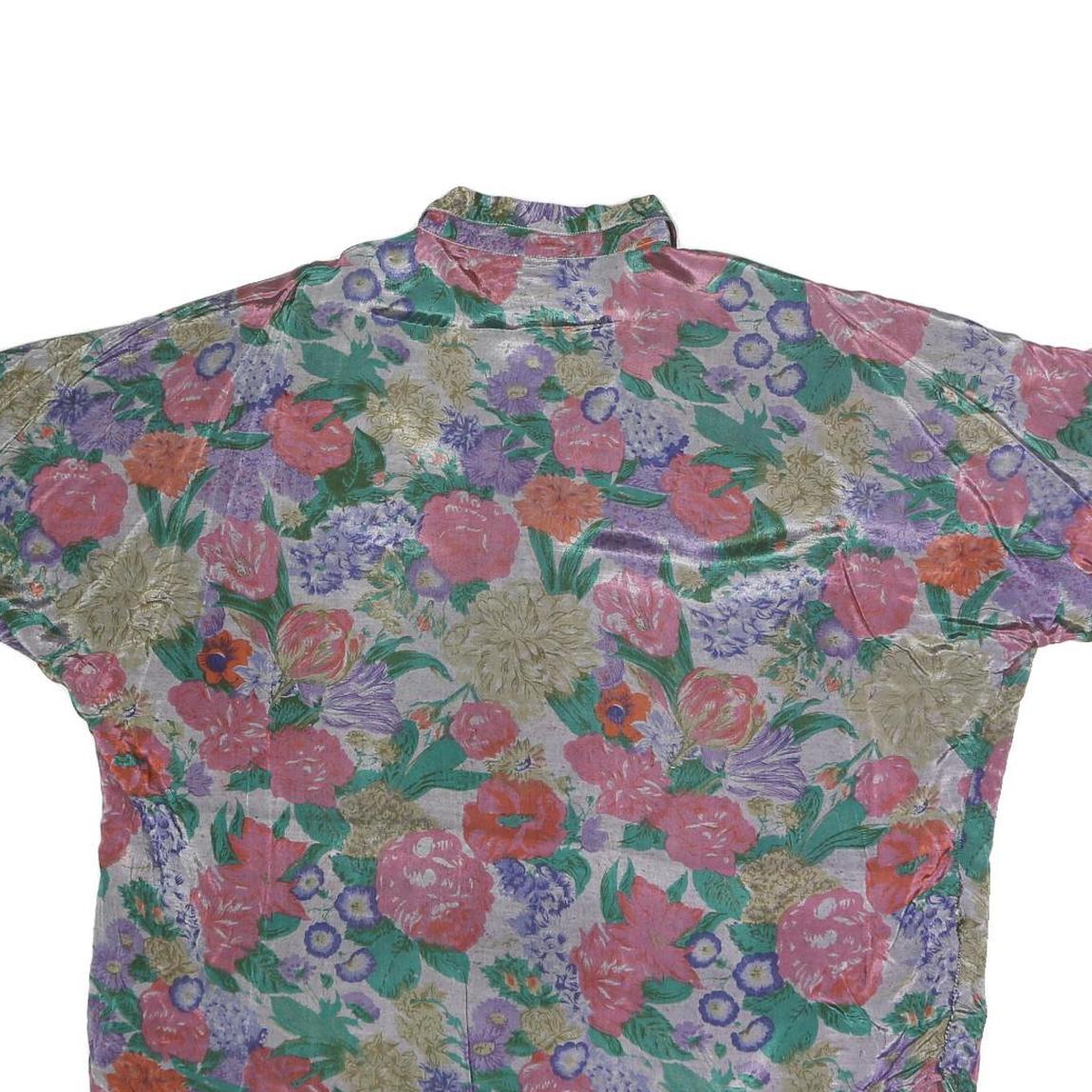 Womens Multicolour Floral Printed Shirt Short Sleeve Collar XL Lightweight