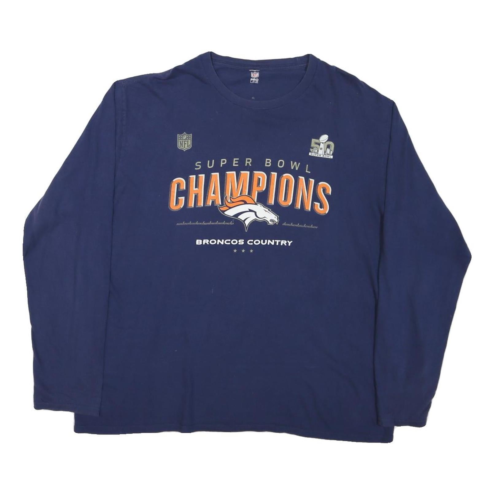 NFL Mens Blue Denver Broncos Super Bowl Champions Long Sleeve Crew Neck XL