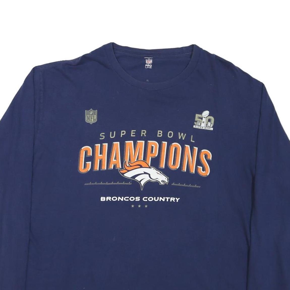 NFL Mens Blue Denver Broncos Super Bowl Champions Long Sleeve Crew Neck XL
