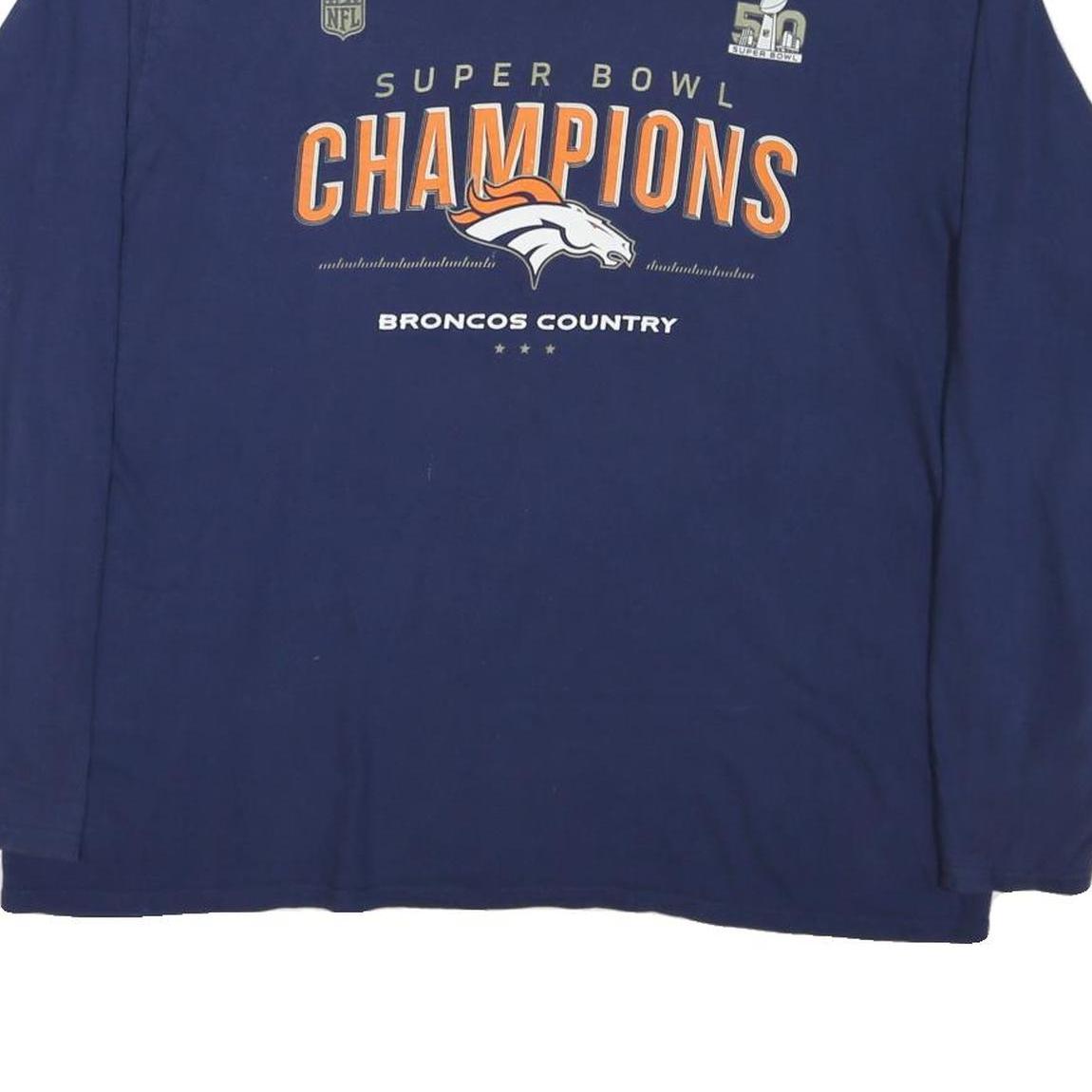 NFL Mens Blue Denver Broncos Super Bowl Champions Long Sleeve Crew Neck XL