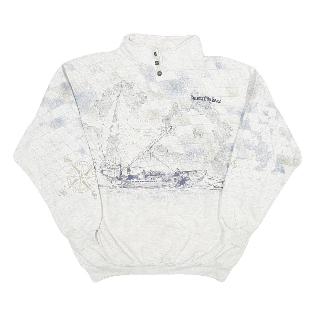 Mens White Cotton Blend Panama City Beach Pullover Sweatshirt XL Nautical Design