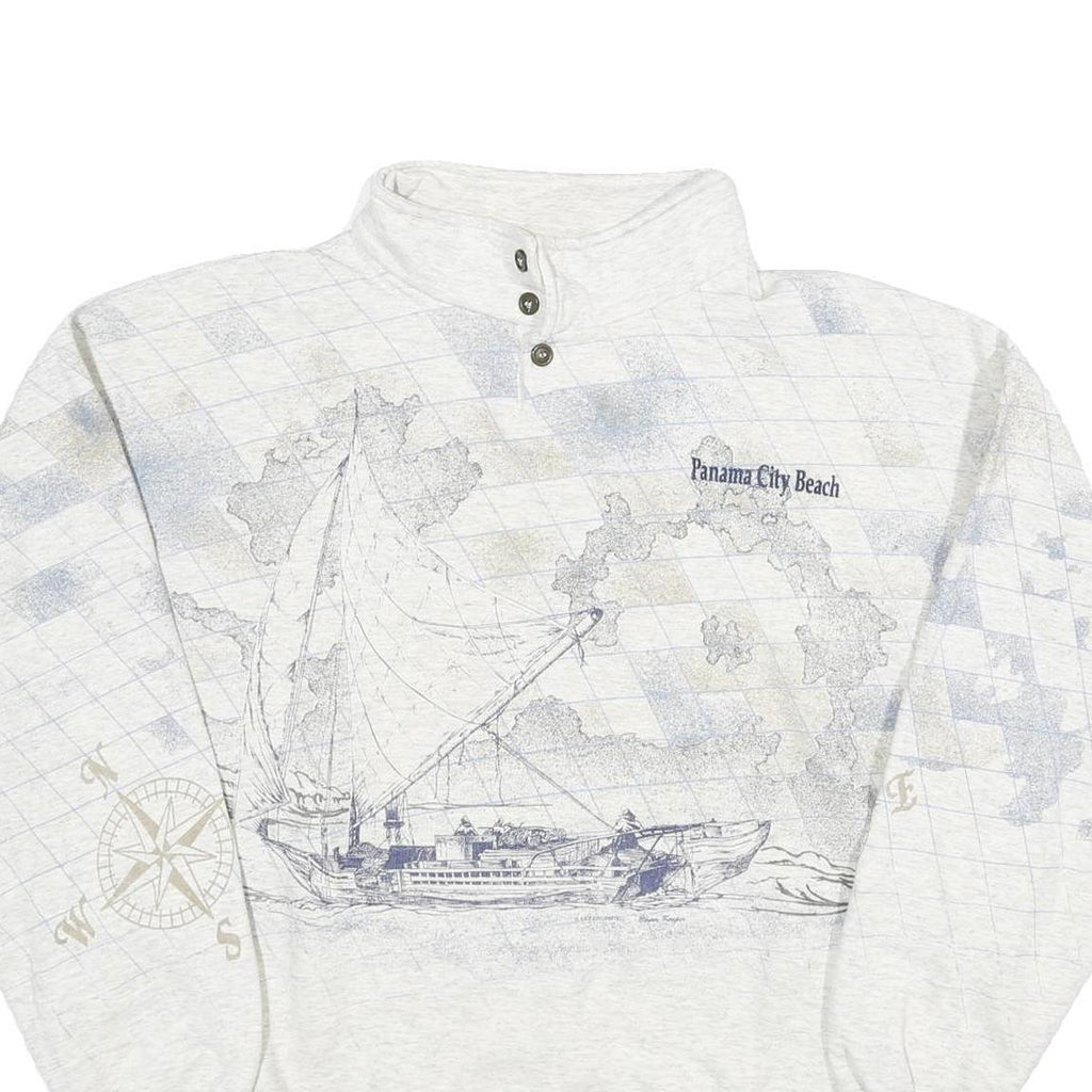 Mens White Cotton Blend Panama City Beach Pullover Sweatshirt XL Nautical Design