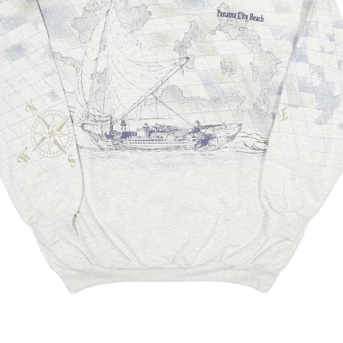 Mens White Cotton Blend Panama City Beach Pullover Sweatshirt XL Nautical Design