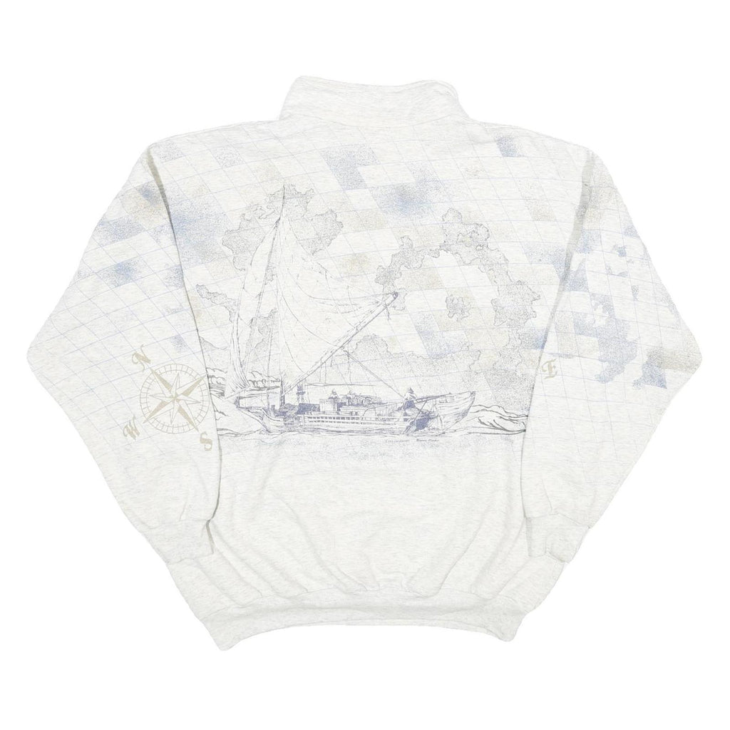 Mens White Cotton Blend Panama City Beach Pullover Sweatshirt XL Nautical Design