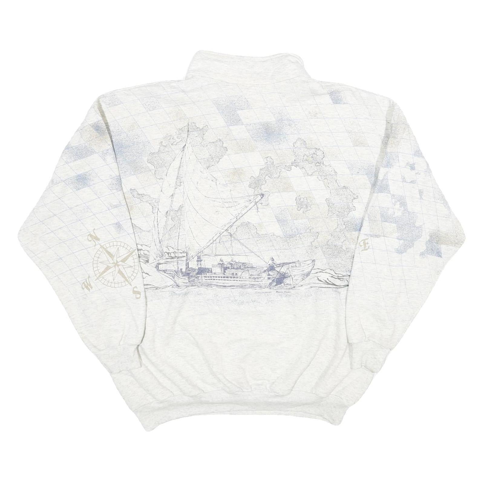 Mens White Cotton Blend Panama City Beach Pullover Sweatshirt XL Nautical Design