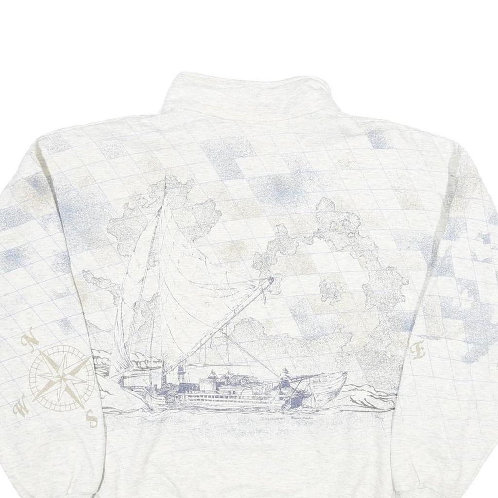 Mens White Cotton Blend Panama City Beach Pullover Sweatshirt XL Nautical Design