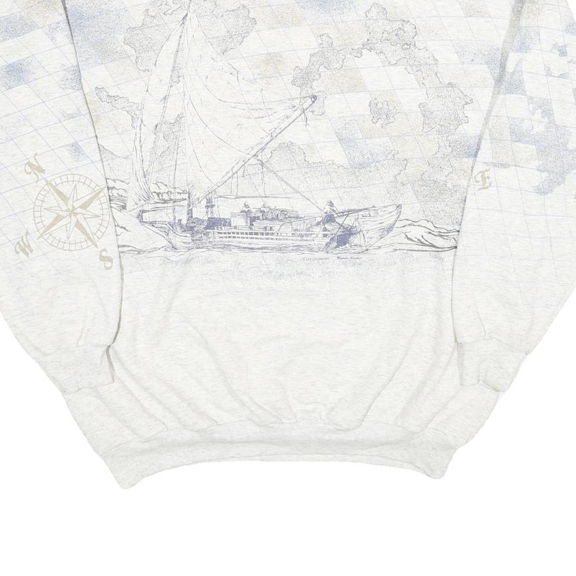 Mens White Cotton Blend Panama City Beach Pullover Sweatshirt XL Nautical Design