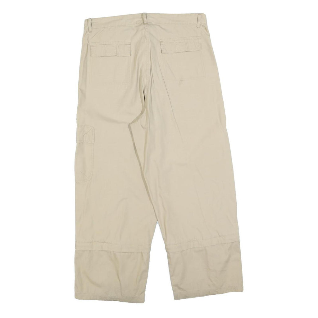 FRANTICO Womens Cotton Blend Beige Relaxed Wide-Leg Trousers W34 L27 Casual Zip