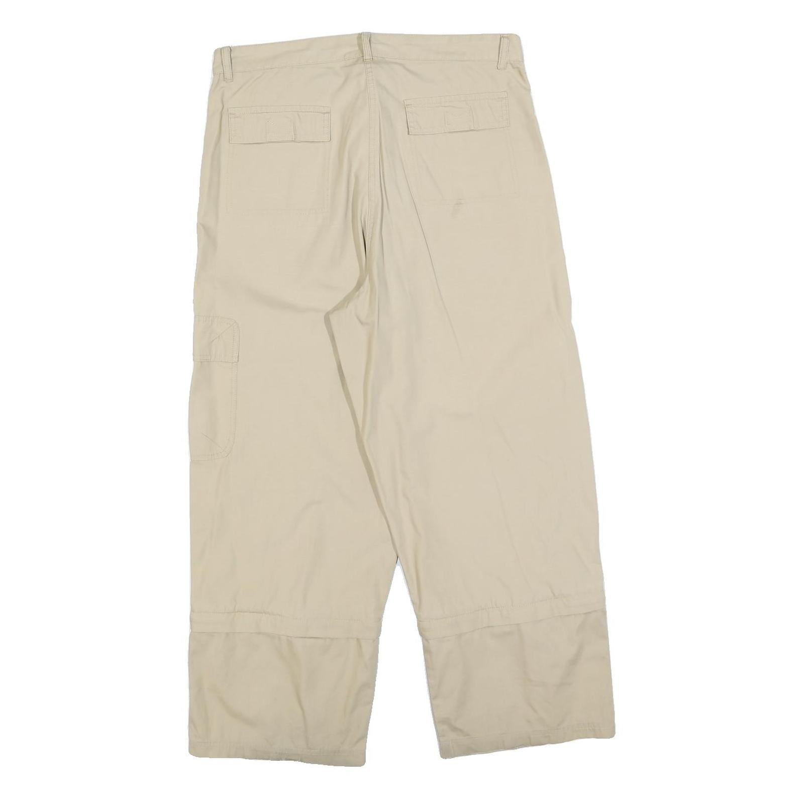 FRANTICO Womens Cotton Blend Beige Relaxed Wide-Leg Trousers W34 L27 Casual Zip