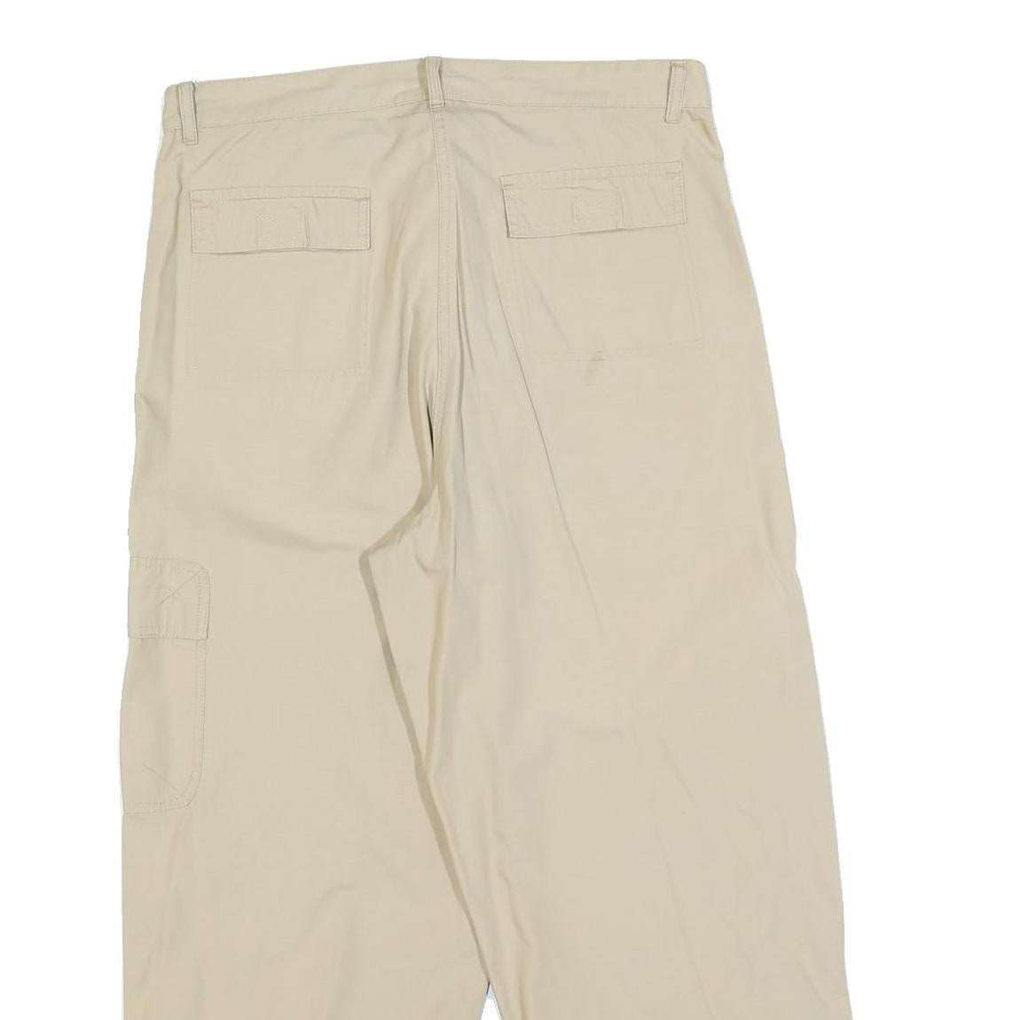 FRANTICO Womens Cotton Blend Beige Relaxed Wide-Leg Trousers W34 L27 Casual Zip