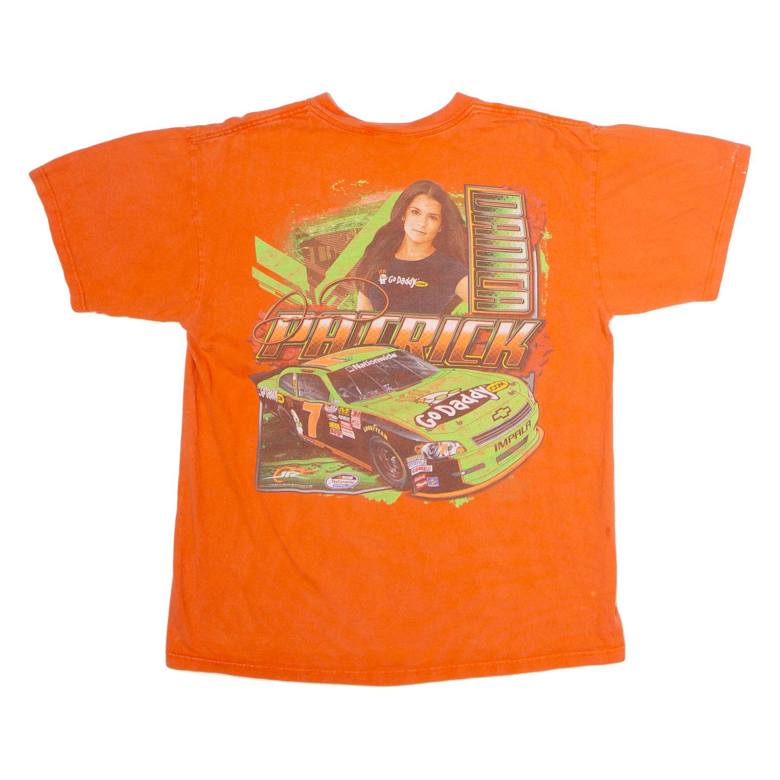 CHASE AUTHENTICS Danica Patrick #7 GoDaddy NASCAR Racing Mens T-Shirt Orange USA L