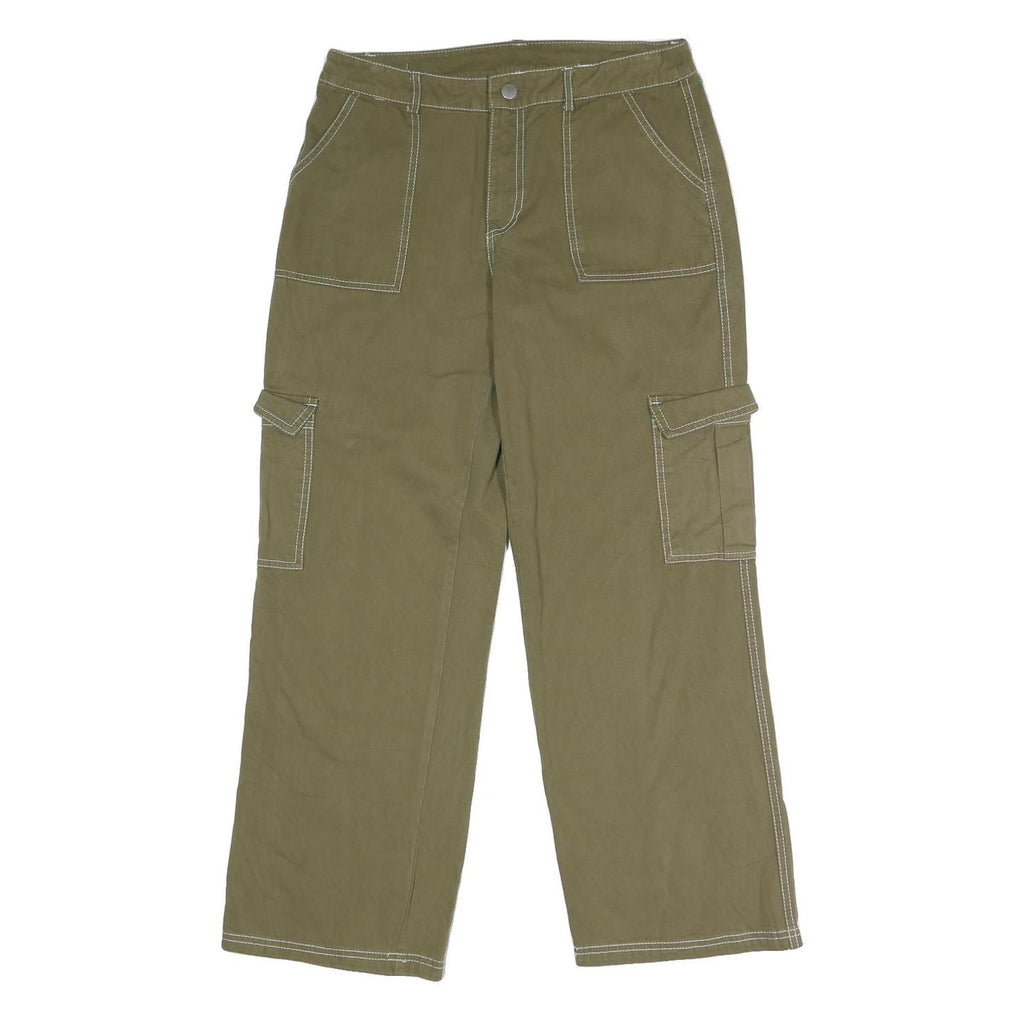 Womens Cotton Blend Cargo Regular Fit Trousers Green W32 L28 Functional Pockets