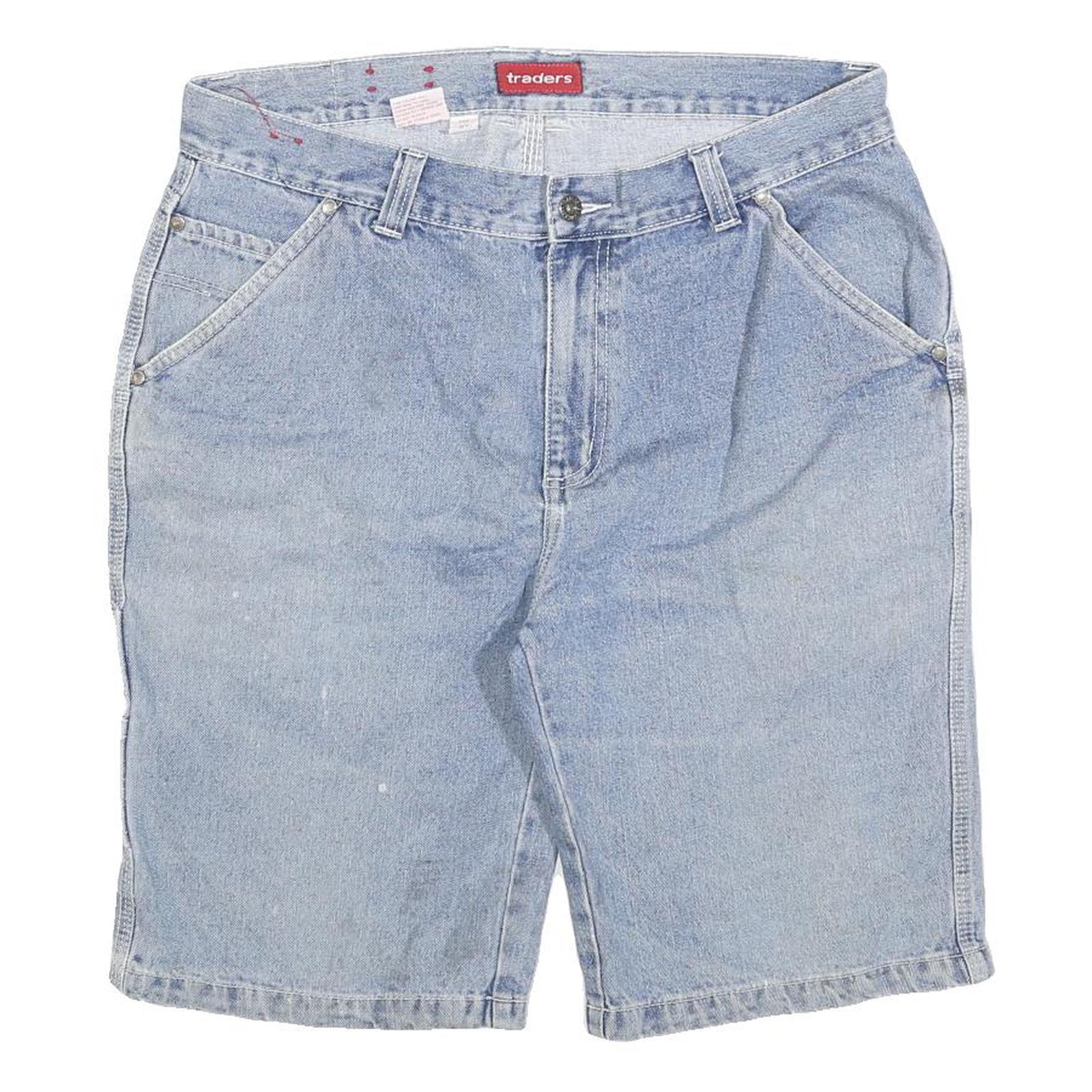 TRADERS Mens Denim Blue Casual Shorts M W34 Cotton Blend Button Closure