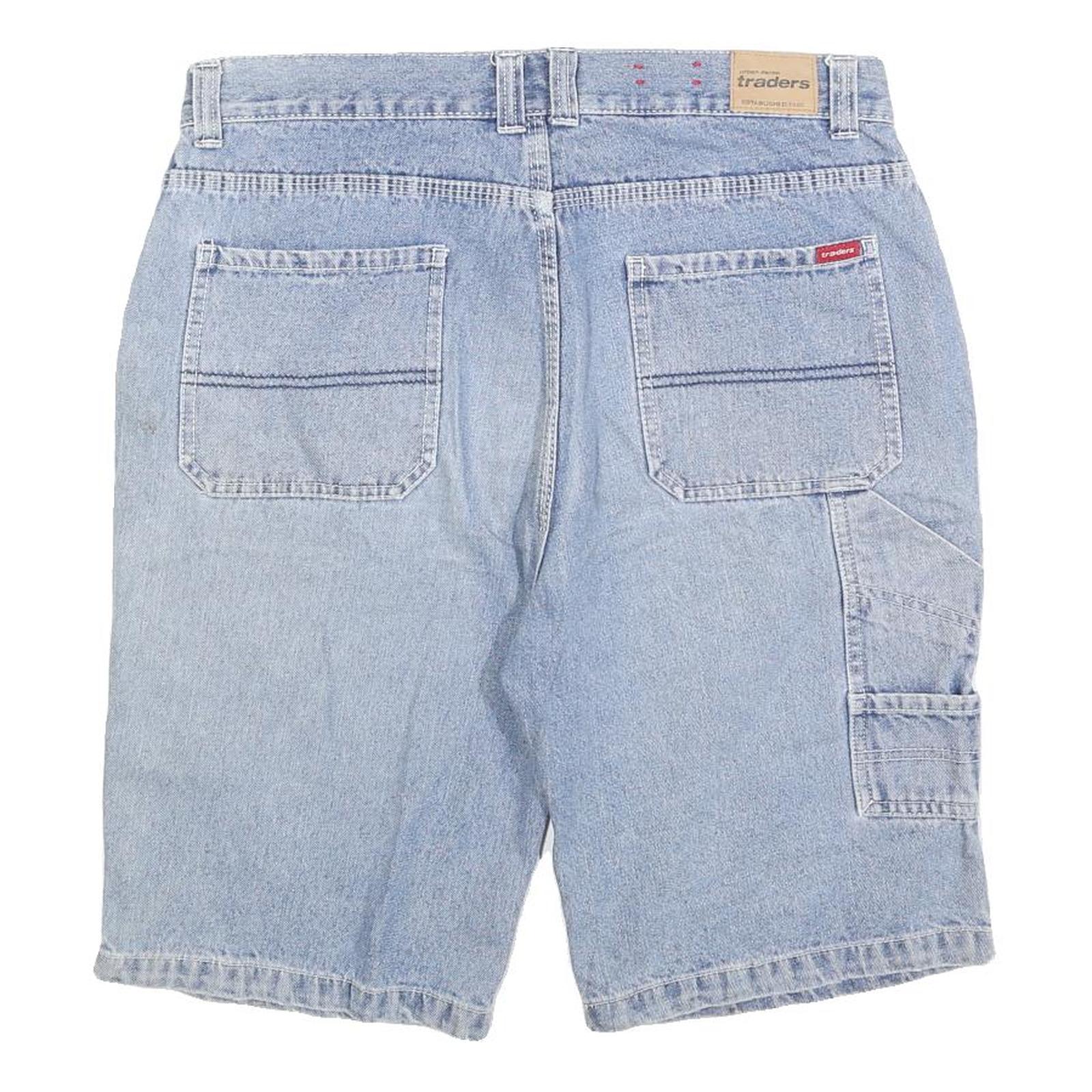 TRADERS Mens Denim Blue Casual Shorts M W34 Cotton Blend Button Closure