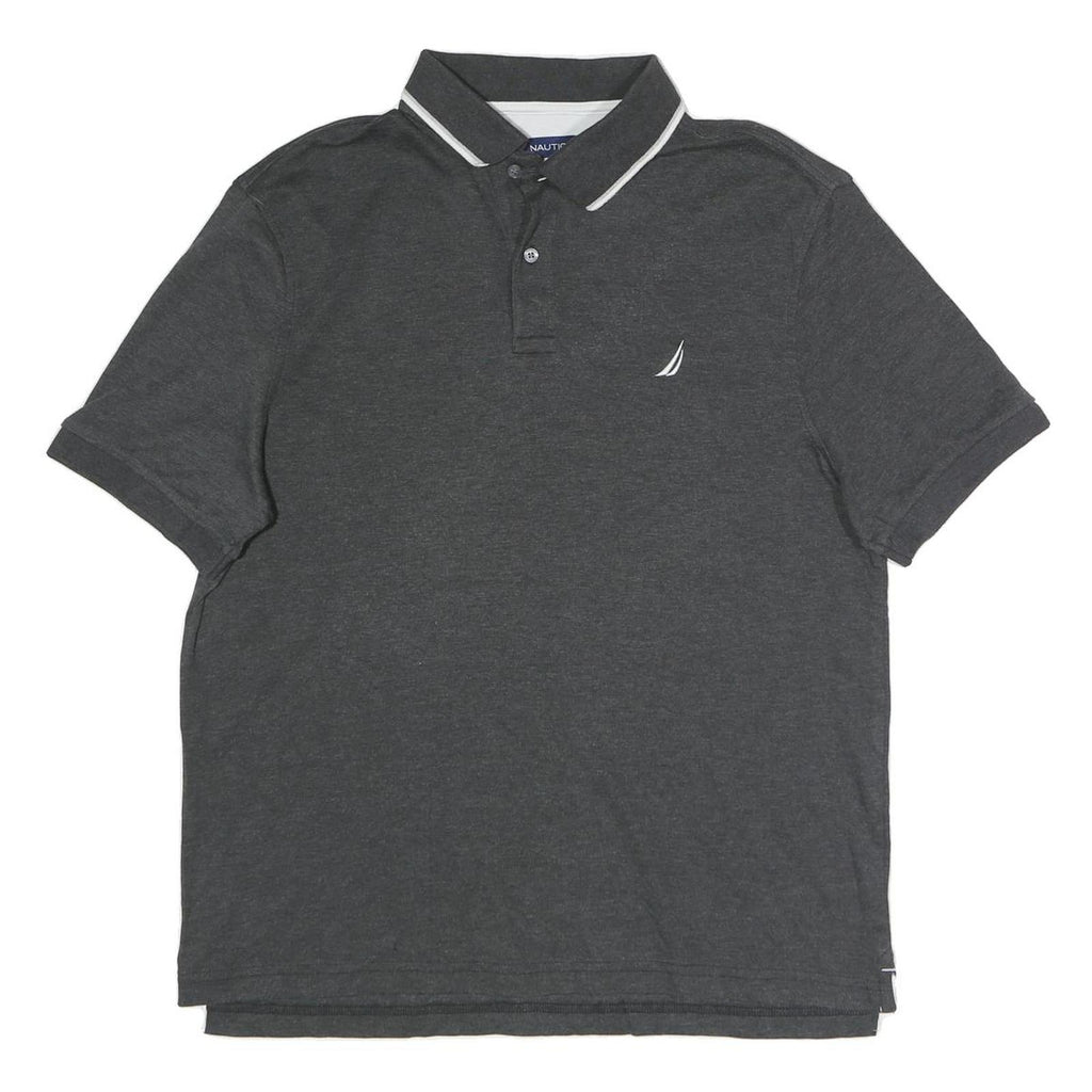 NAUTICA Mens Grey & White Short Sleeve Plain Polo Shirt L Classic Cotton Blend