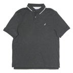 NAUTICA Mens Grey & White Short Sleeve Plain Polo Shirt L Classic Cotton Blend