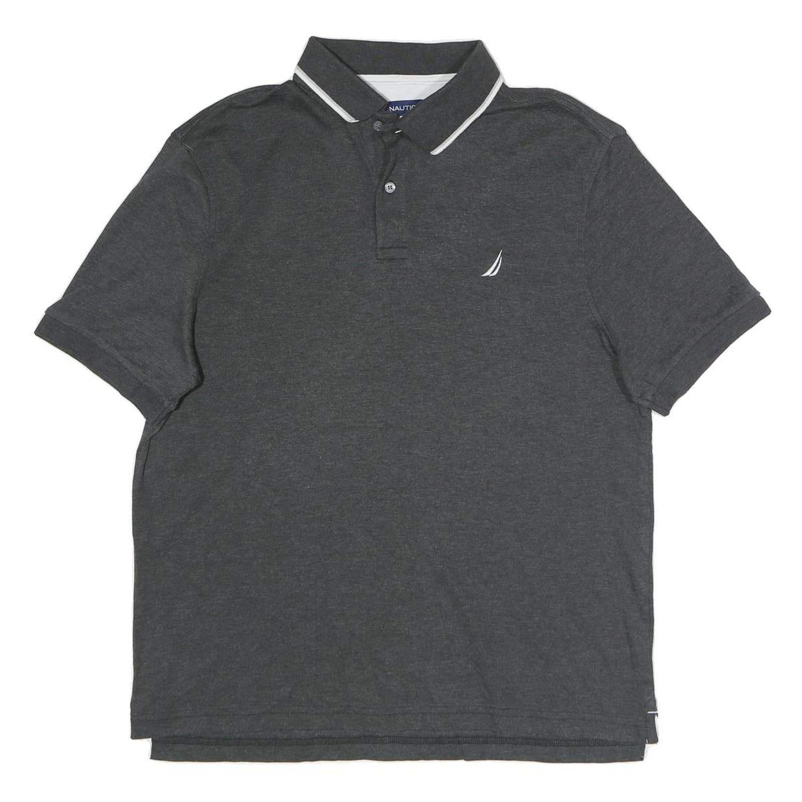 NAUTICA Mens Grey & White Short Sleeve Plain Polo Shirt L Classic Cotton Blend