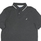 NAUTICA Mens Grey & White Short Sleeve Plain Polo Shirt L Classic Cotton Blend