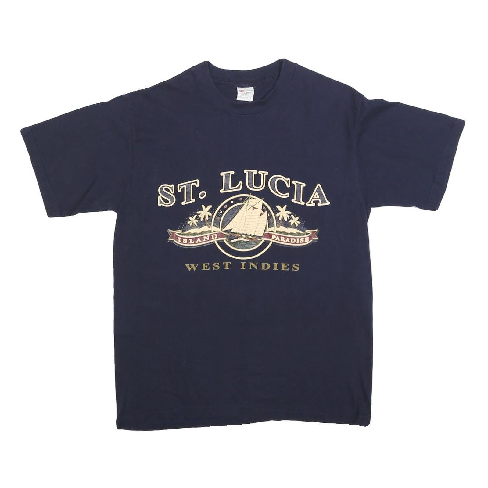 SHAM'S Womens Navy Blue St Lucia Island Paradise Graphic T-Shirt M Short Sleeve