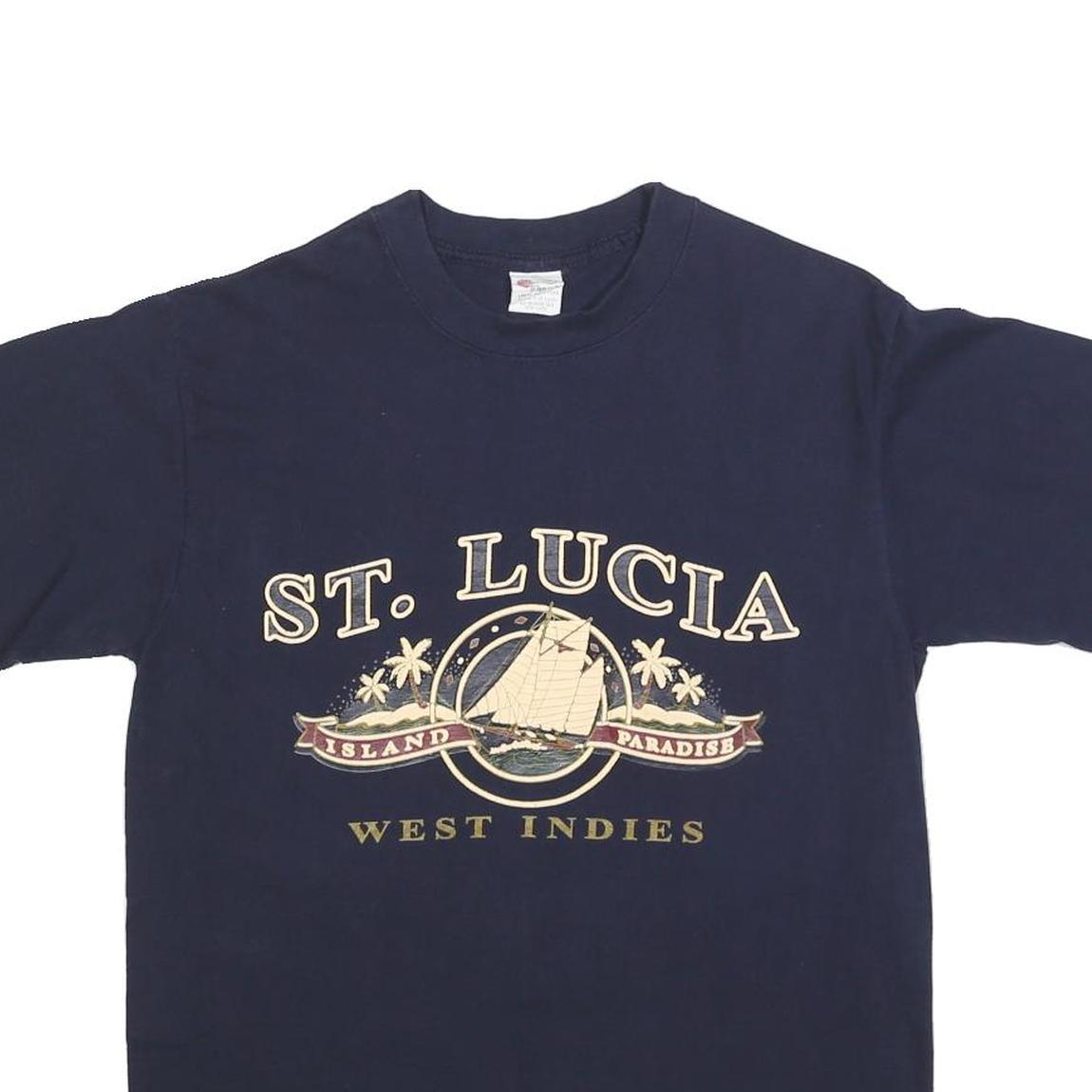 SHAM'S Womens Navy Blue St Lucia Island Paradise Graphic T-Shirt M Short Sleeve