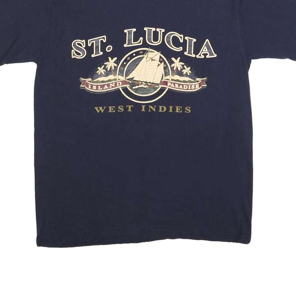 SHAM'S Womens Navy Blue St Lucia Island Paradise Graphic T-Shirt M Short Sleeve