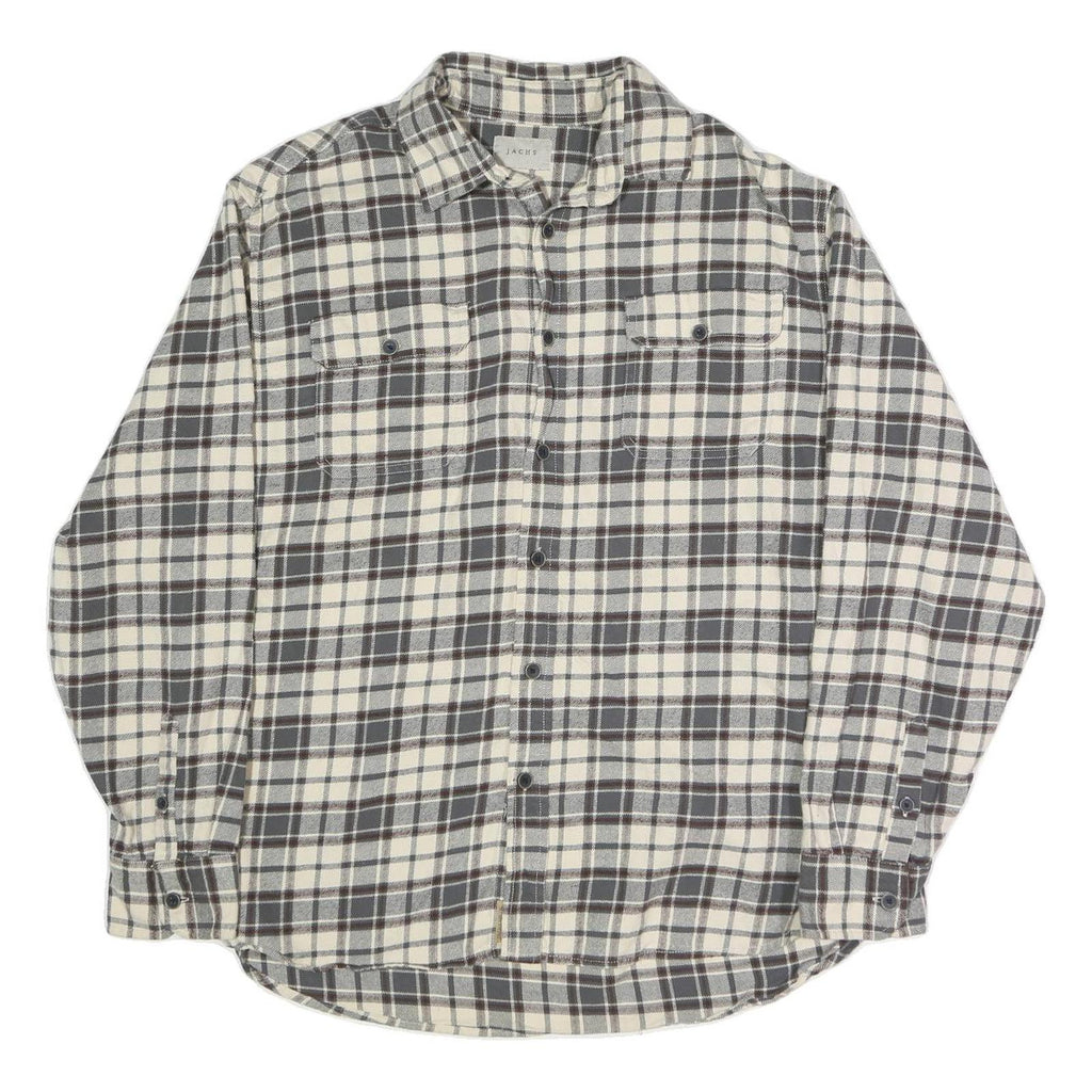 JACHS Mens Cream & Grey Check Shirt XL Cotton Blend Button Long Sleeve