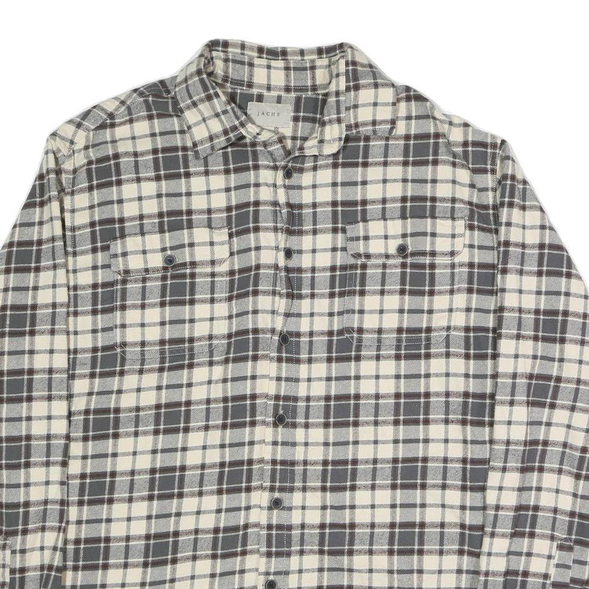 JACHS Mens Cream & Grey Check Shirt XL Cotton Blend Button Long Sleeve