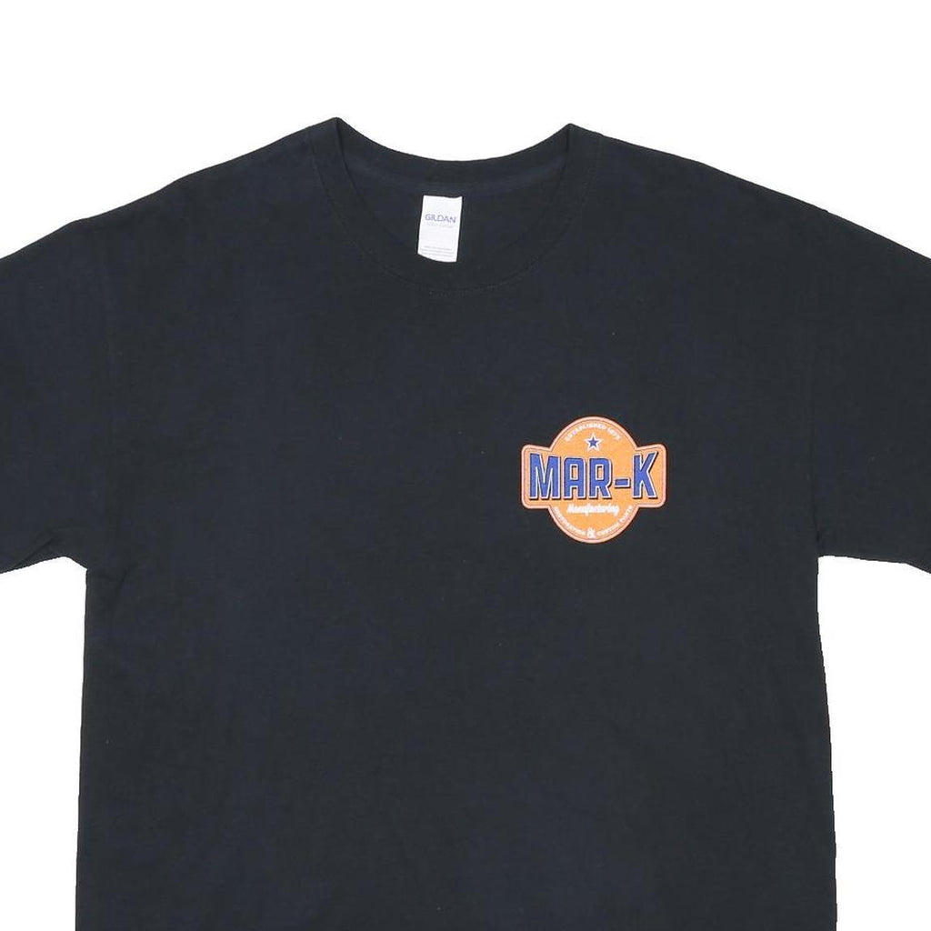 GILDAN Mens Black MAR-K Graphic T-Shirt L Short Sleeve Crew Neck Cotton