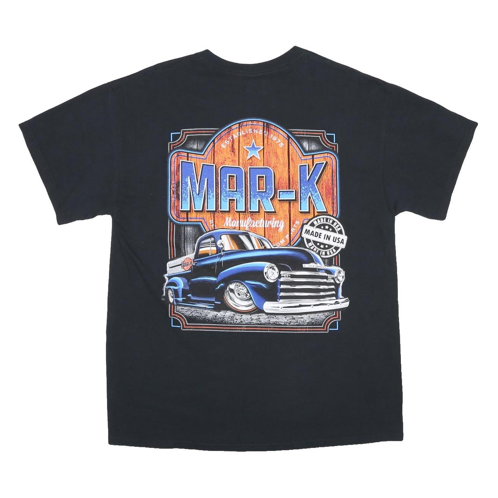 GILDAN Mens Black MAR-K Graphic T-Shirt L Short Sleeve Crew Neck Cotton
