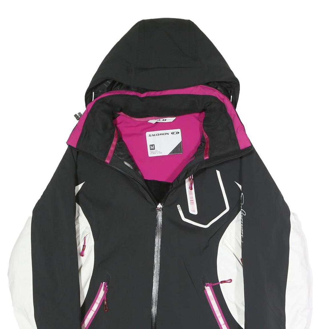 Womens Black & White Sporty Jacket M Polyester Blend Zip Hooded Stylish Fit