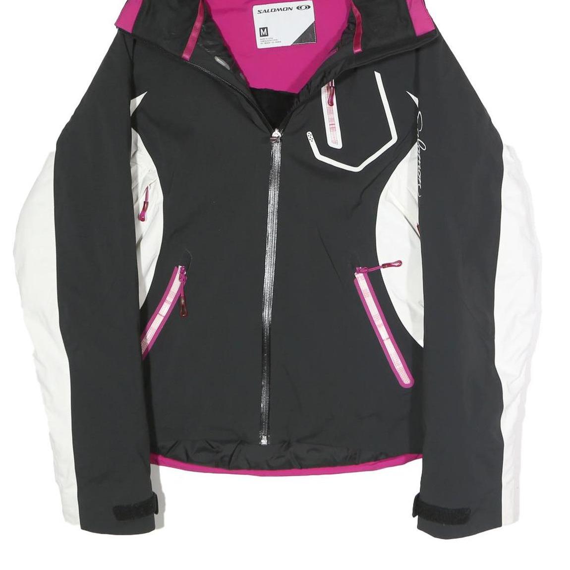Womens Black & White Sporty Jacket M Polyester Blend Zip Hooded Stylish Fit