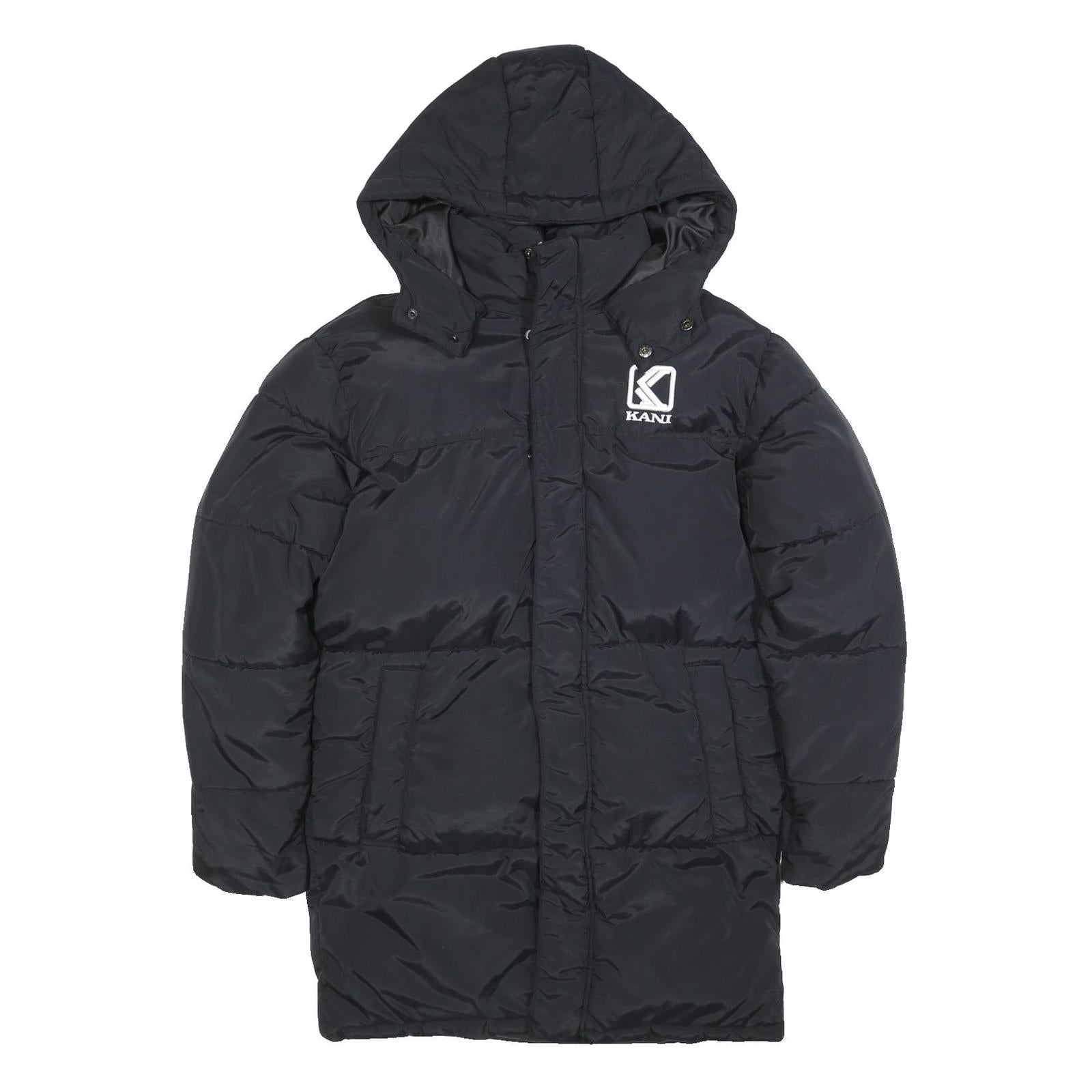 KARL KANI Mens Black Polyester Zip Hooded Puffer Jacket S Lightweight Winter