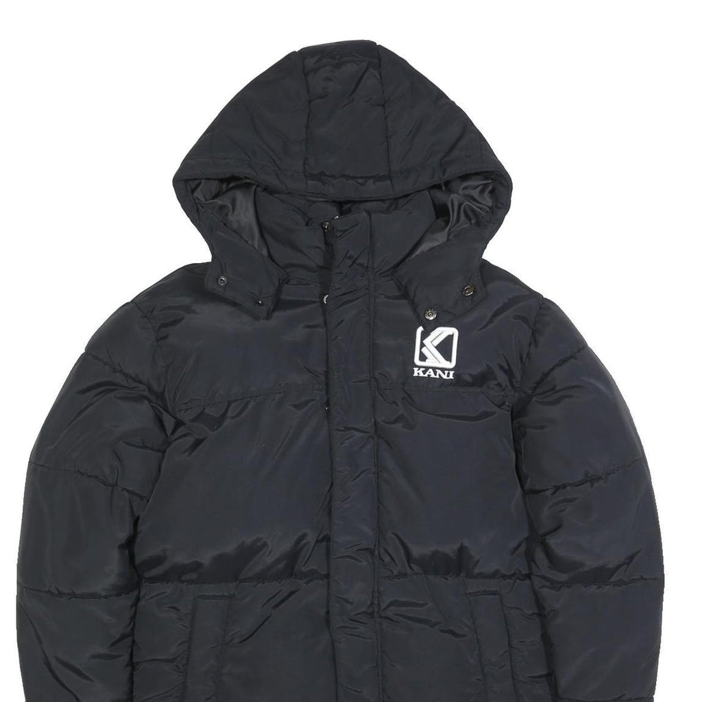 KARL KANI Mens Black Polyester Zip Hooded Puffer Jacket S Lightweight Winter