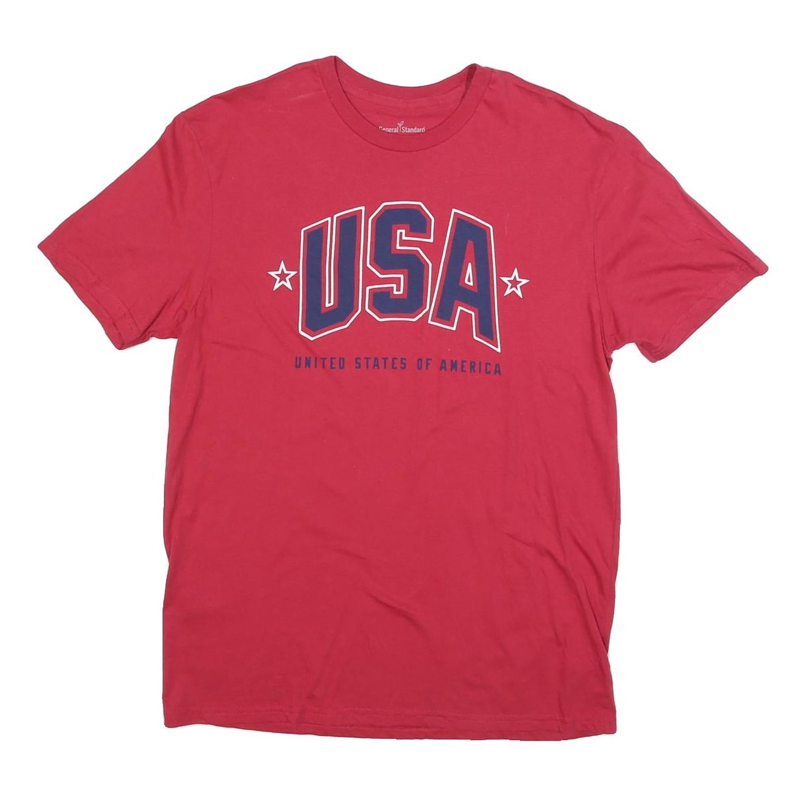 GENERAL STANDARD Mens Red USA Graphic T-Shirt M Short Sleeve Crew Neck Cotton