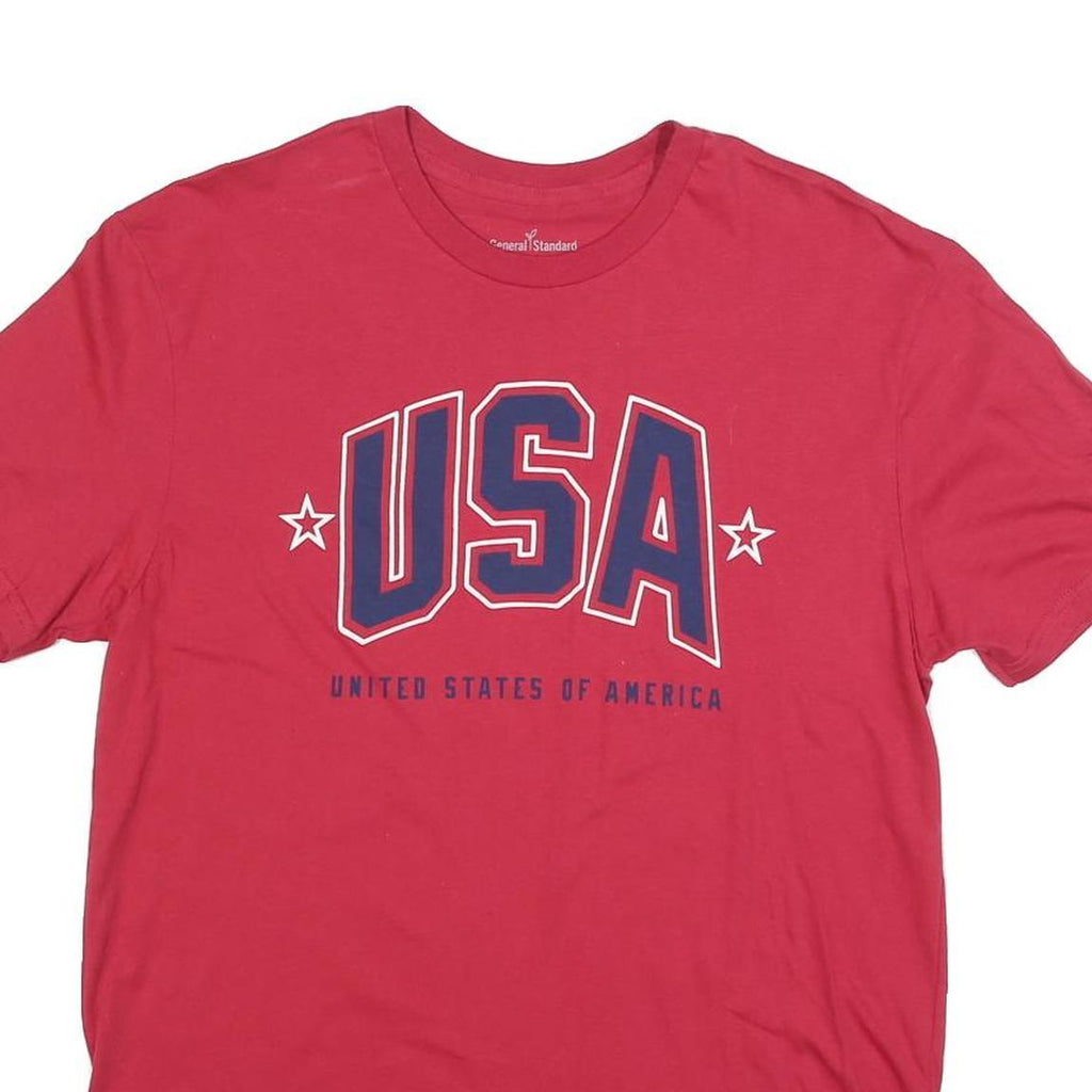 GENERAL STANDARD Mens Red USA Graphic T-Shirt M Short Sleeve Crew Neck Cotton