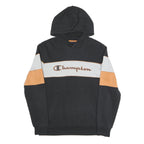 CHAMPION Mens Black & Orange Panel Logo Pullover Hoodie S Cotton Blend