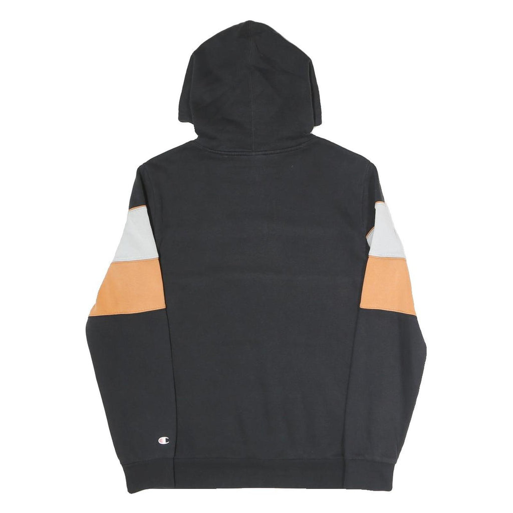 CHAMPION Mens Black & Orange Panel Logo Pullover Hoodie S Cotton Blend