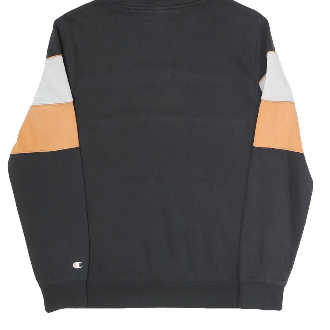 CHAMPION Mens Black & Orange Panel Logo Pullover Hoodie S Cotton Blend