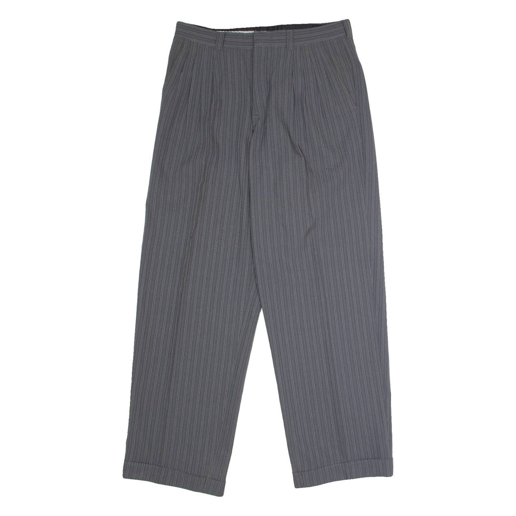MANUEL MANCERA Striped Mens Trousers Grey Regular Straight Viscose W30 L30