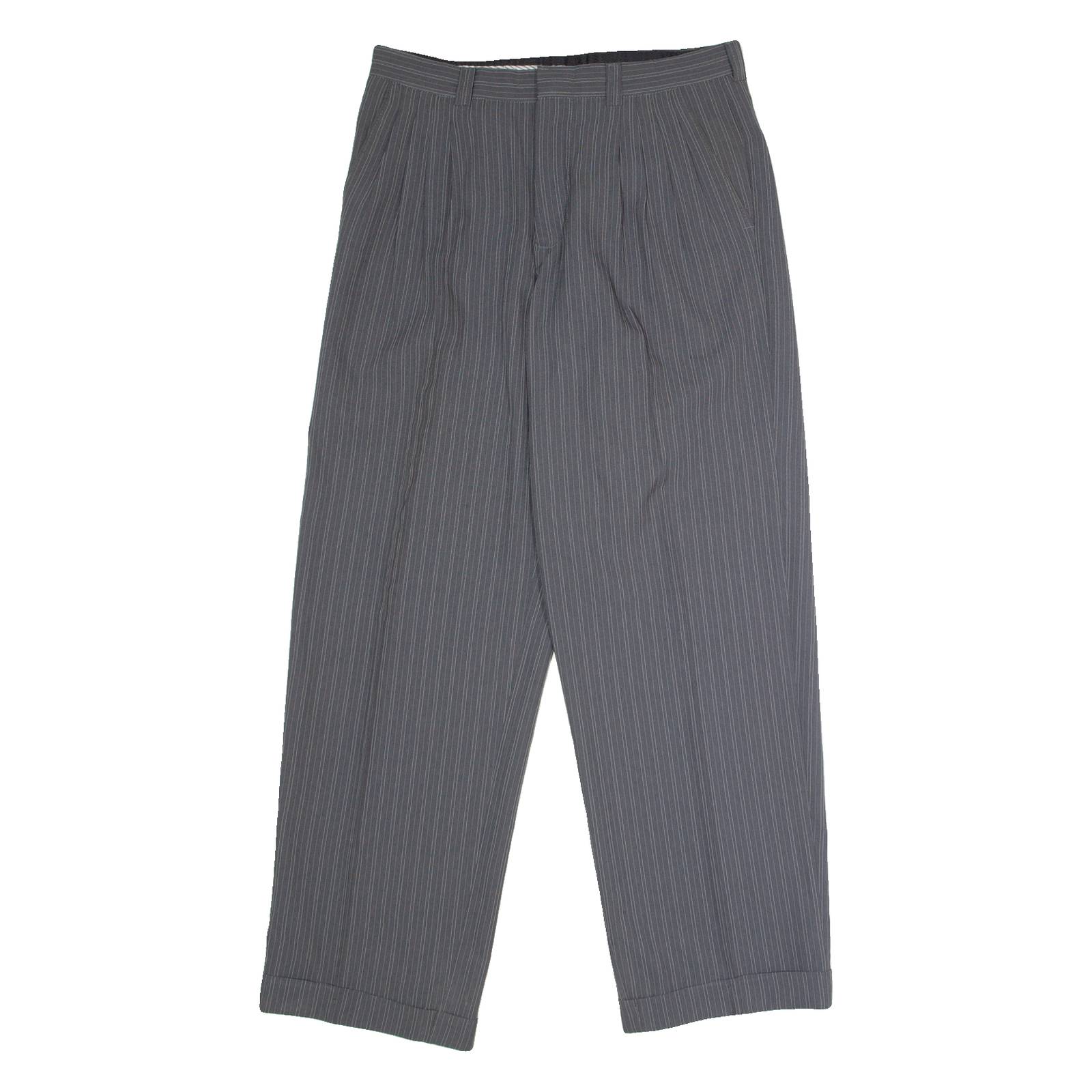 MANUEL MANCERA Striped Mens Trousers Grey Regular Straight Viscose W30 L30