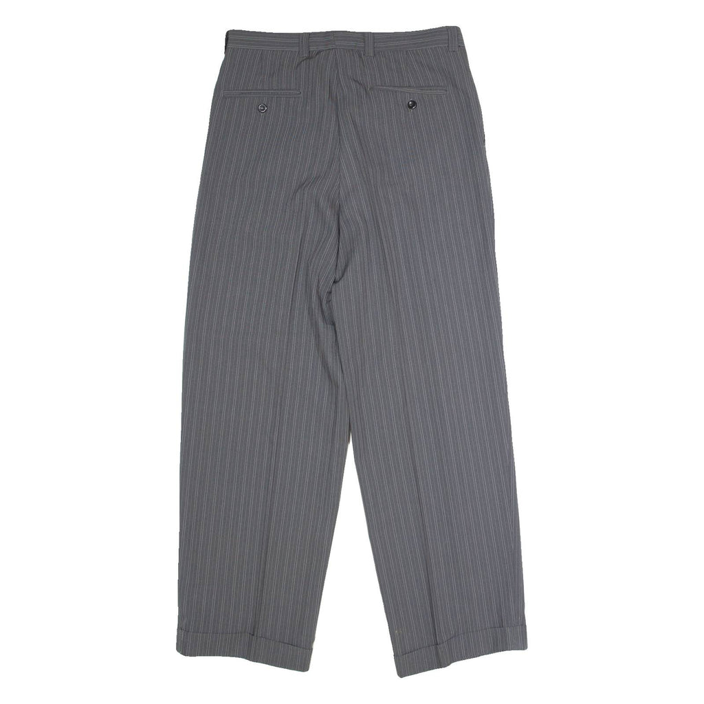 MANUEL MANCERA Striped Mens Trousers Grey Regular Straight Viscose W30 L30
