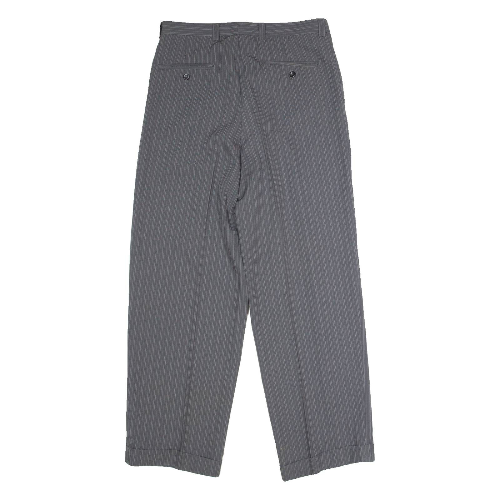 MANUEL MANCERA Striped Mens Trousers Grey Regular Straight Viscose W30 L30